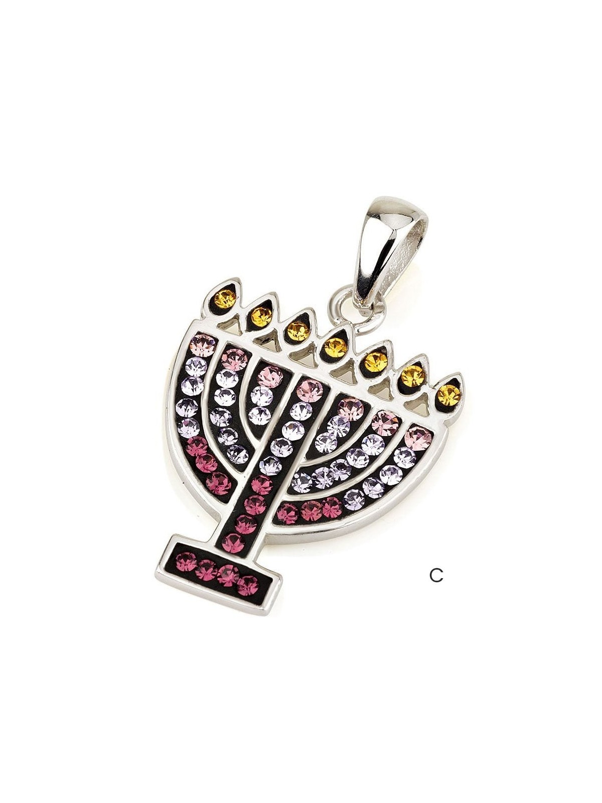 925 Sterling Silver Menorah Pendant with Crystal Stones (Choice of Col
