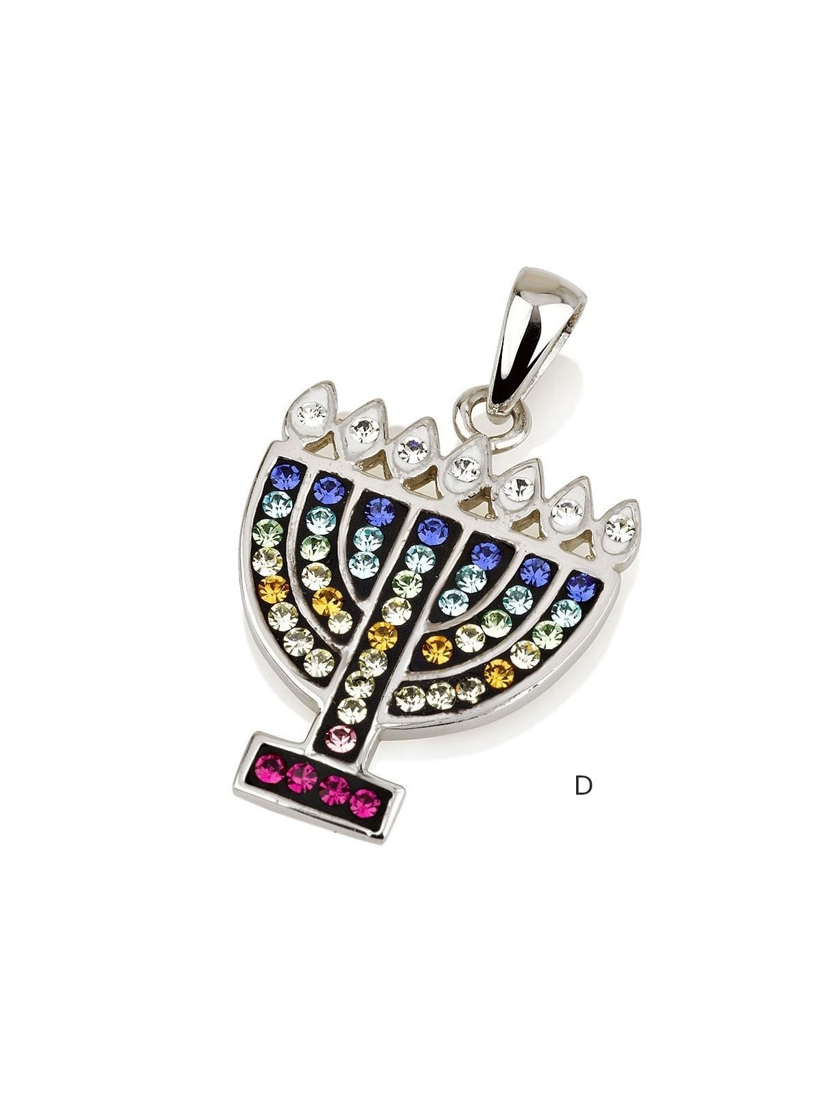 Pendentif Menorah en Argent Sterling 925 avec Pierres de Cristal (Choix de Col