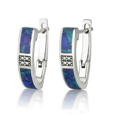 Sterling Silver & Eilat Stone English Lock Earrings With Square Diamon