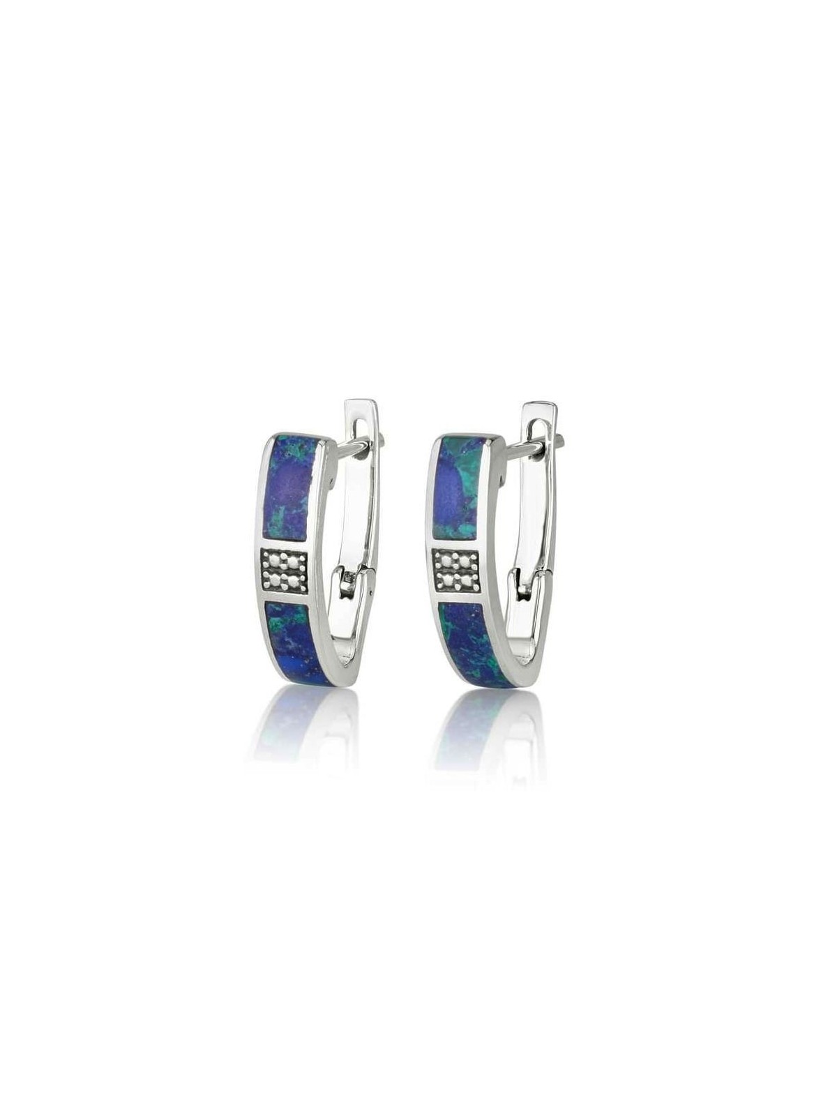 Boucles d'oreilles à cadenas anglais en argent sterling et pierre d'Eilat avec diamant carré