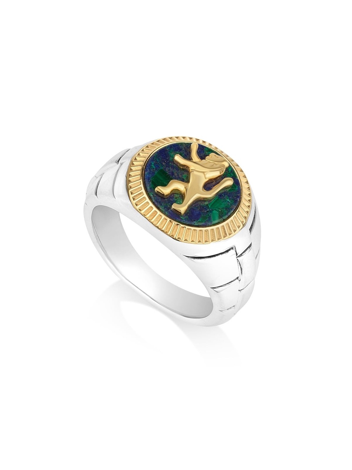 Men's Sterling Silver Kotel and Gold-Plated Lion of Judah Ring with Ei