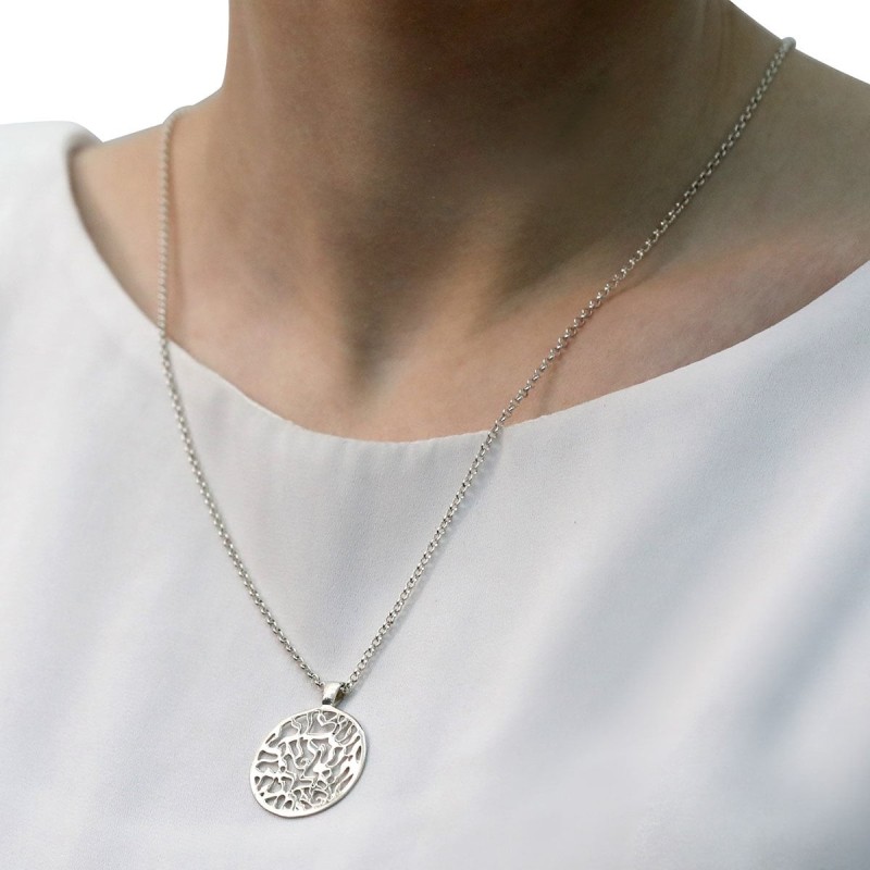 Shema Yisrael : Collier circulaire plat en argent sterling (Deutéronome 6 : 4