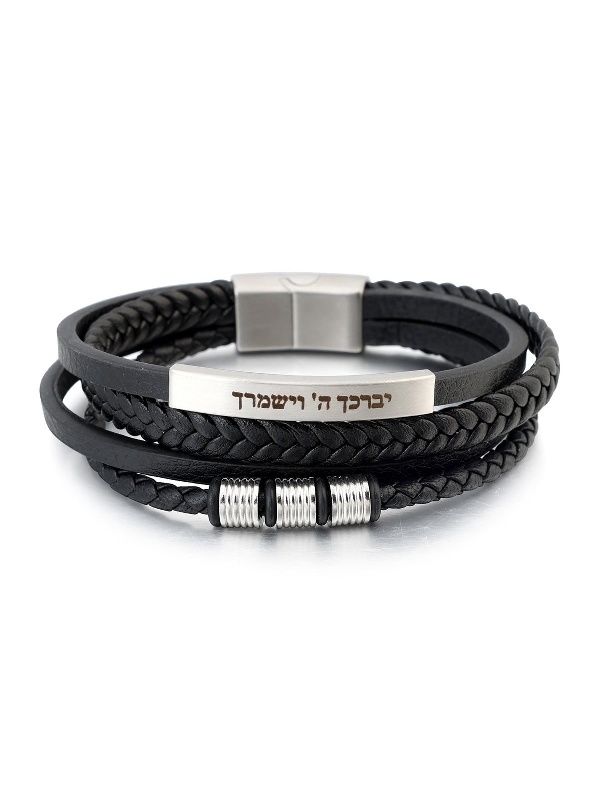 צמיד עור שחור חרוזים ברכת הכוהנים לגברים עם Cl מגנטי