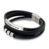 Men's Priestly Blessing Beaded Black Leather Bracelet with Magnetic Cl