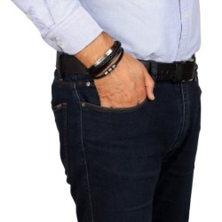 Men's Priestly Blessing Beaded Black Leather Bracelet with Magnetic Cl