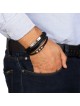 Men's Priestly Blessing Beaded Black Leather Bracelet with Magnetic Cl