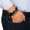Men's Priestly Blessing Beaded Black Leather Bracelet with Magnetic Cl