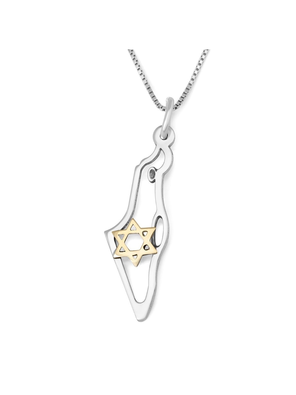 Two-Tone Sterling Silver and 9K Gold Map of Israel Pendant with Star o