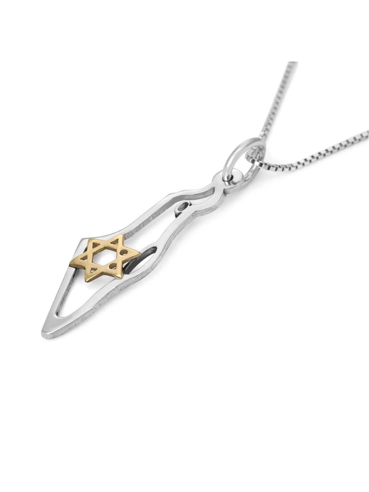 Pendentif carte d'Israël bicolore en argent sterling et or 9 carats avec étoile o