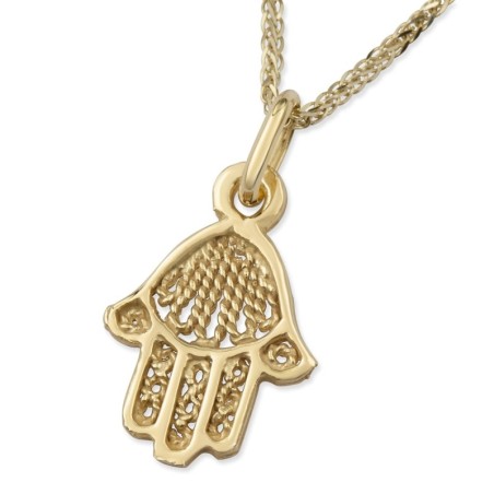 Collier chic à pendentif Hamsa en or jaune 14 carats avec motif en filigrane de corde