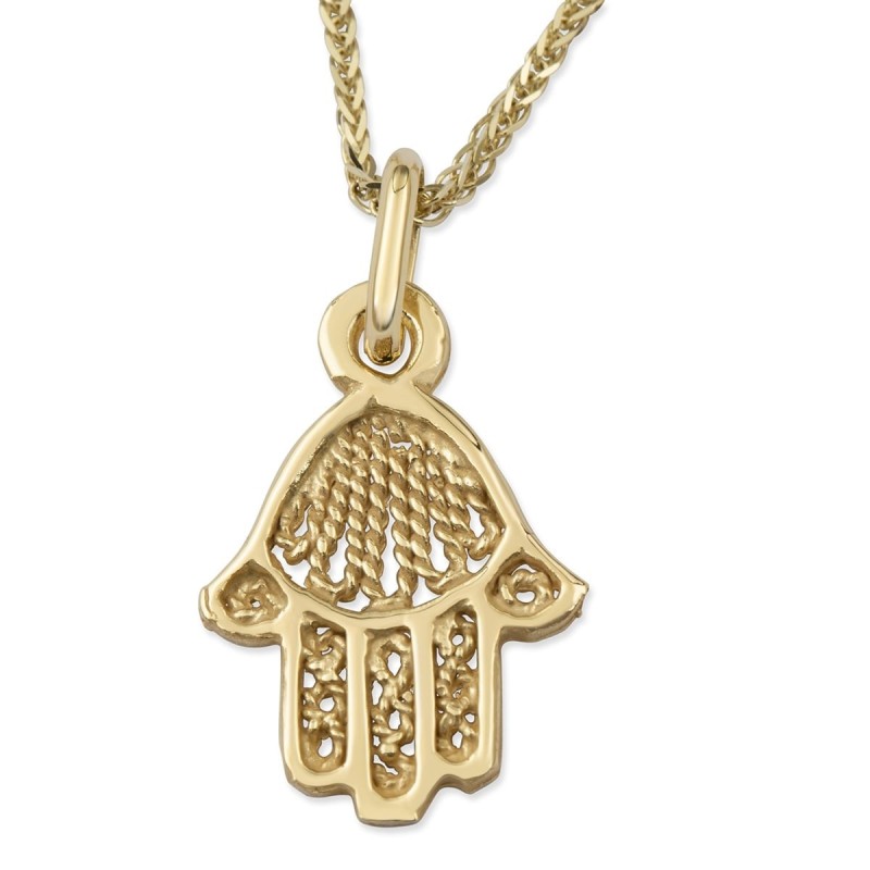 Collier chic à pendentif Hamsa en or jaune 14 carats avec motif en filigrane de corde