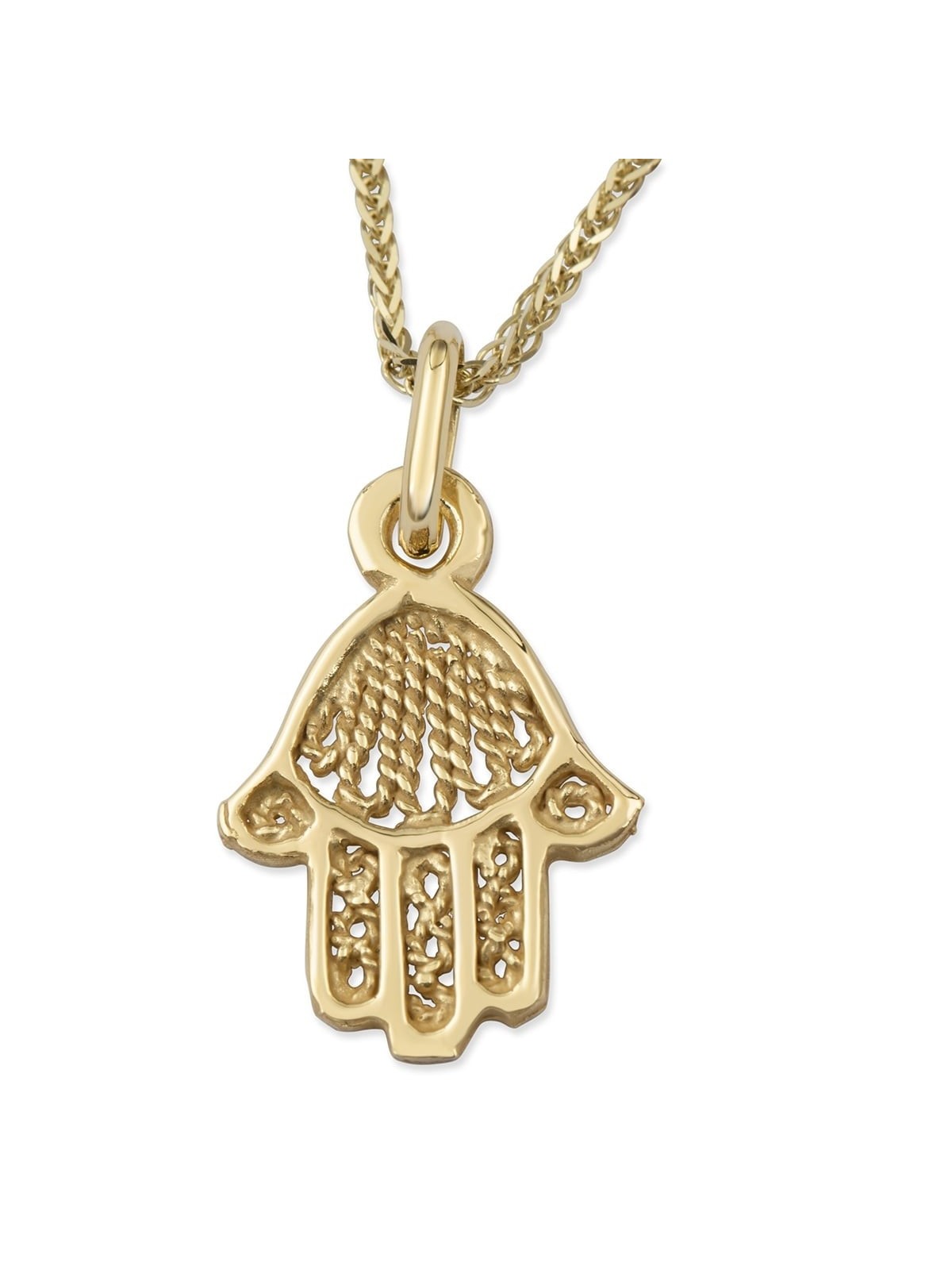 Chic 14K Yellow Gold Hamsa Pendant Necklace With Rope Filigree Design