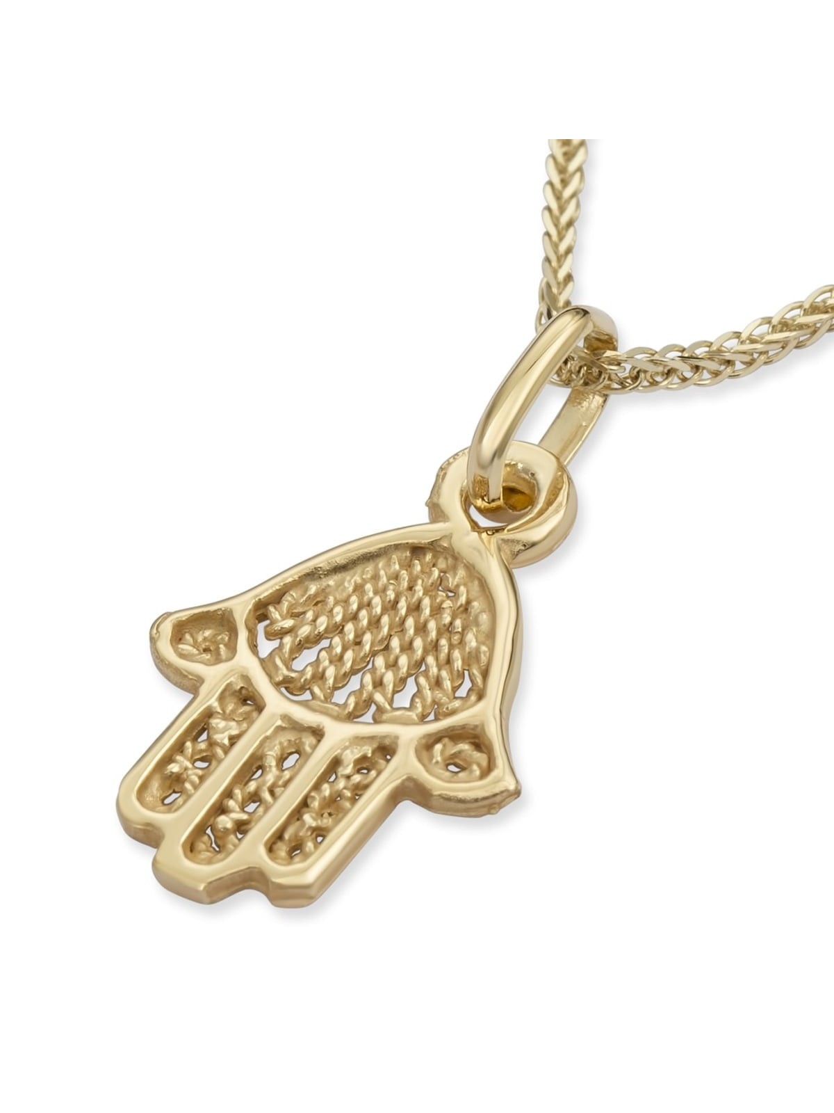 Chic 14K Yellow Gold Hamsa Pendant Necklace With Rope Filigree Design