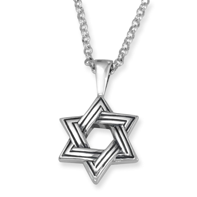 Line-Patterned Star of David Necklace