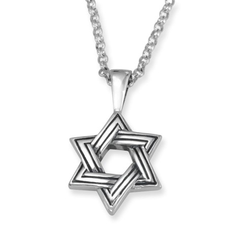 Line-Patterned Star of David Necklace