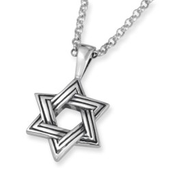 Line-Patterned Star of David Necklace