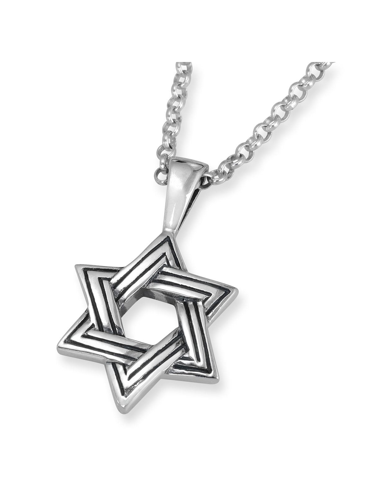 Line-Patterned Star of David Necklace