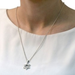 Line-Patterned Star of David Necklace