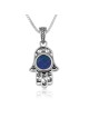 Sterling Silver and Eilat Stone Hamsa Necklace With Filigree Design