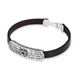 Sterling Silver Priestly Blessing & Star of David Bracelet on Leather