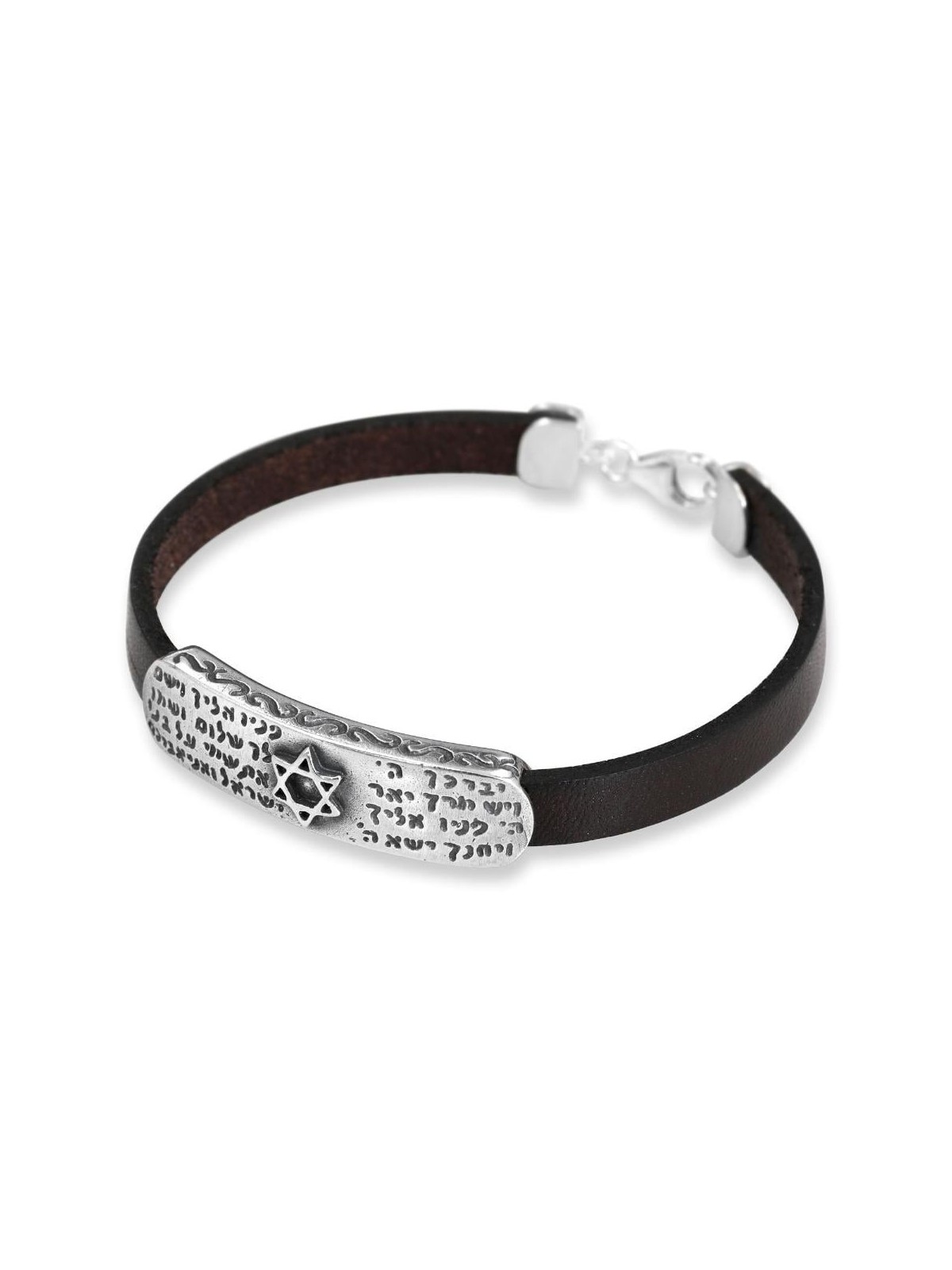 Sterling Silver Priestly Blessing & Star of David Bracelet on Leather