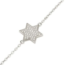 925 Sterling Silver Star of David Bracelet Studded with White Zircon S