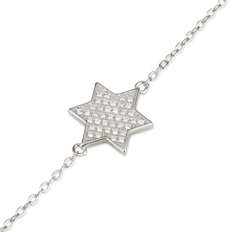 925 Sterling Silver Star of David Bracelet Studded with White Zircon S