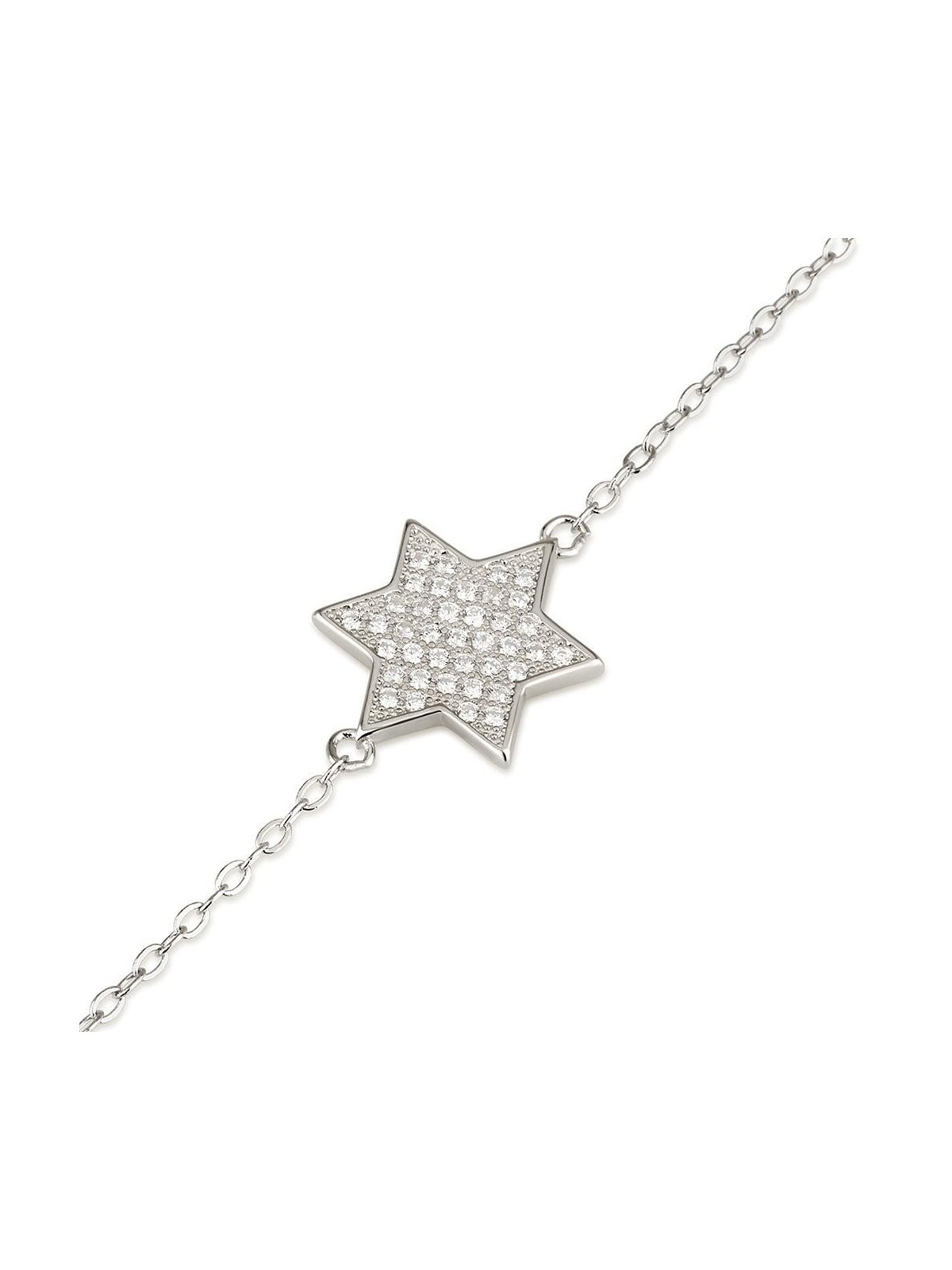 Bracelet étoile de David en argent sterling 925 serti de zircon blanc S