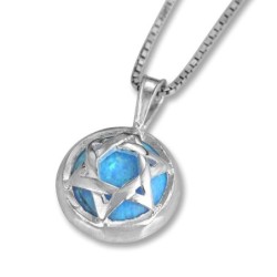 Sterling Silver and Opal/Onyx Stone Star of David Necklace