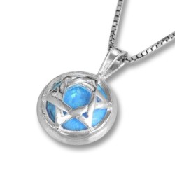 Sterling Silver and Opal/Onyx Stone Star of David Necklace