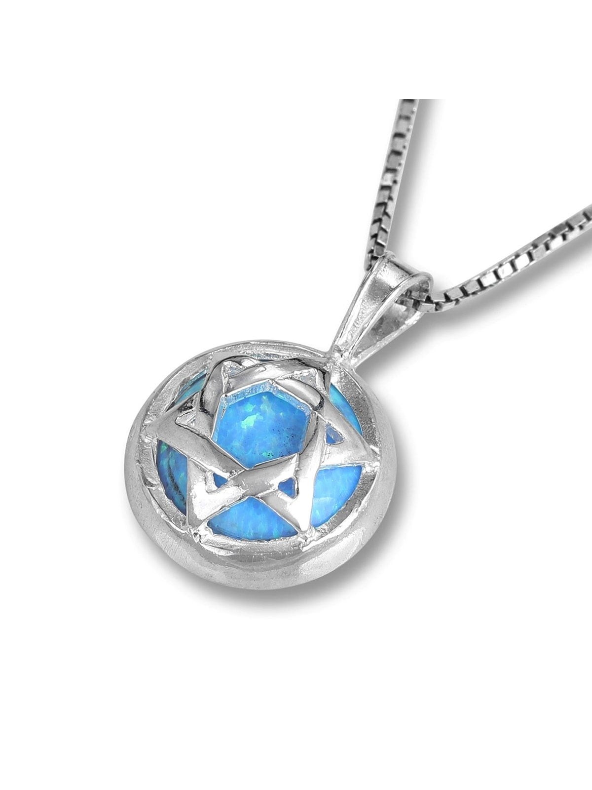 Sterling Silver and Opal/Onyx Stone Star of David Necklace
