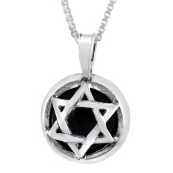 Sterling Silver and Opal/Onyx Stone Star of David Necklace