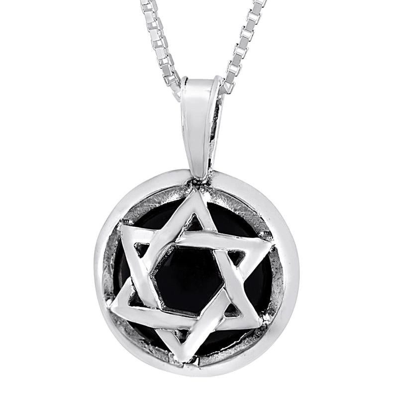 Collier étoile de David en argent sterling et pierre d'opale/onyx