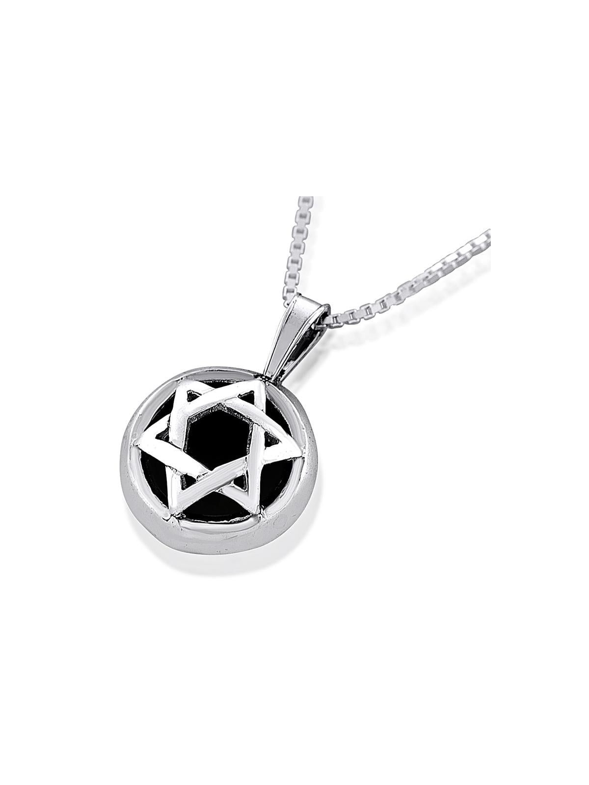 Collier étoile de David en argent sterling et pierre d'opale/onyx