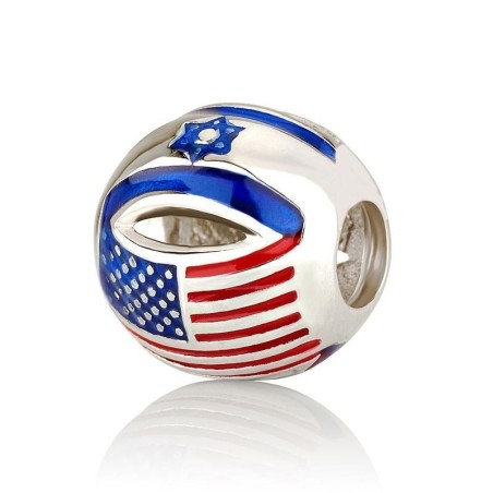 Breloque en forme de drapeau américano-israélien en argent sterling 925 - Plaqué rhodium