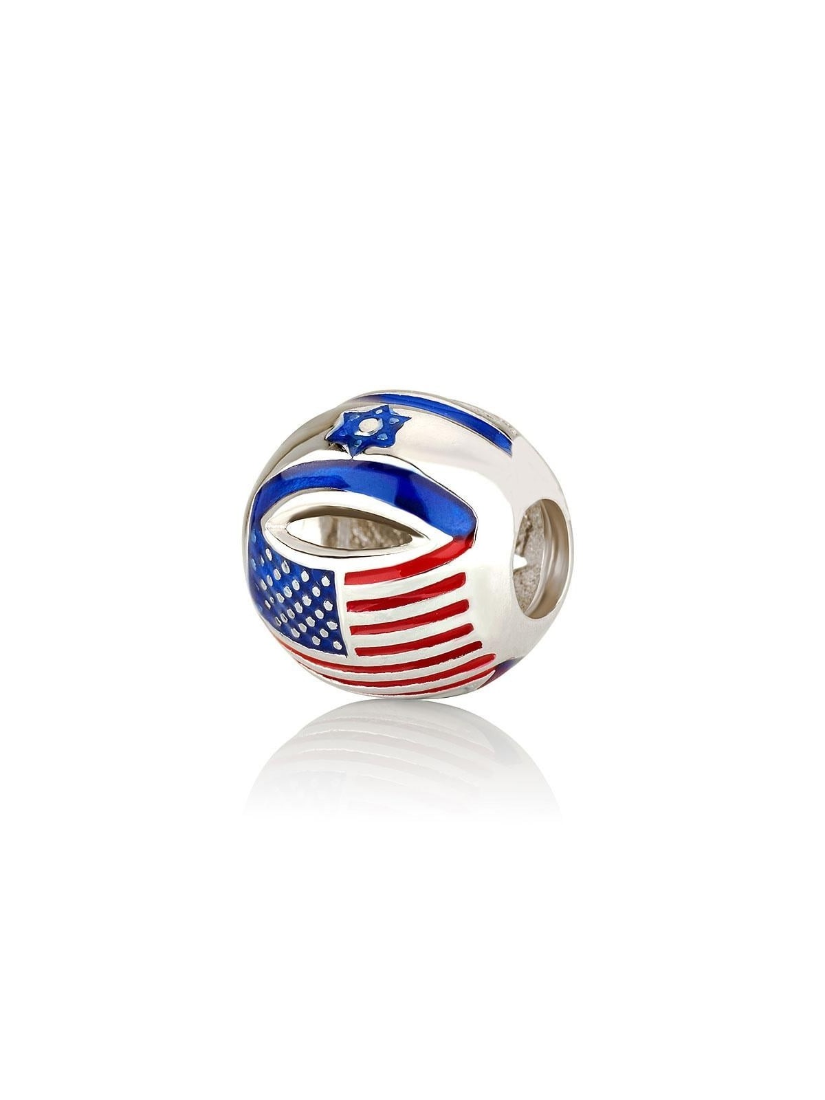925 Sterling Silver American-Israeli Flag Bead Charm - Rhodium Plated