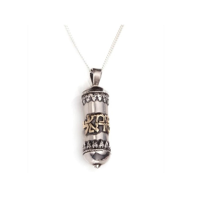 Silver Mezuzah Necklace - Shema Israel