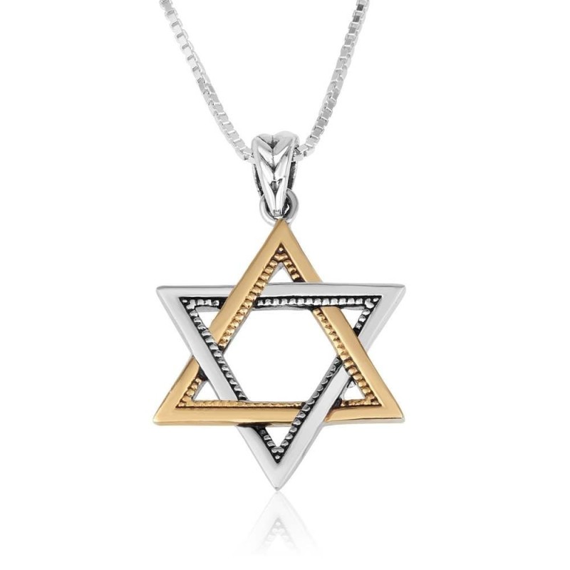 Sterling Silver and Gold Plating Interlocked Star of David Pendant Nec