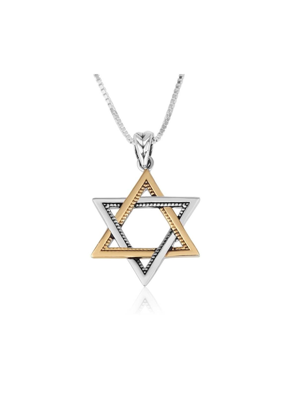 Sterling Silver and Gold Plating Interlocked Star of David Pendant Nec