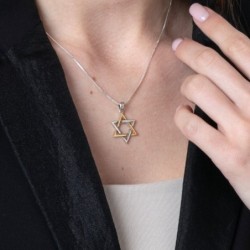 Sterling Silver and Gold Plating Interlocked Star of David Pendant Nec