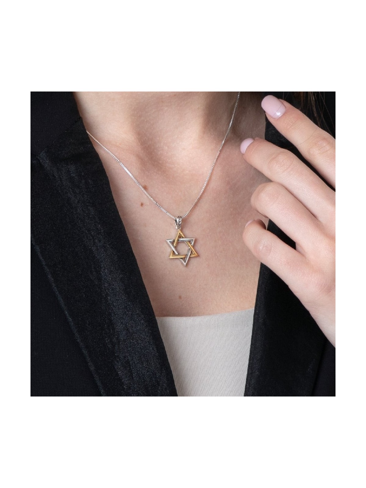 Sterling Silver and Gold Plating Interlocked Star of David Pendant Nec