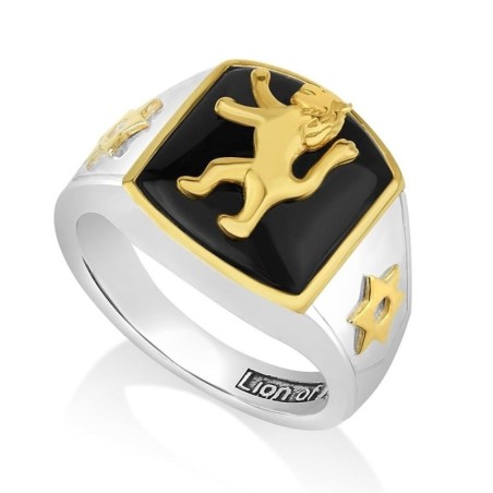 Bague pour homme en argent sterling plaqué or Lion de Juda avec onyx
