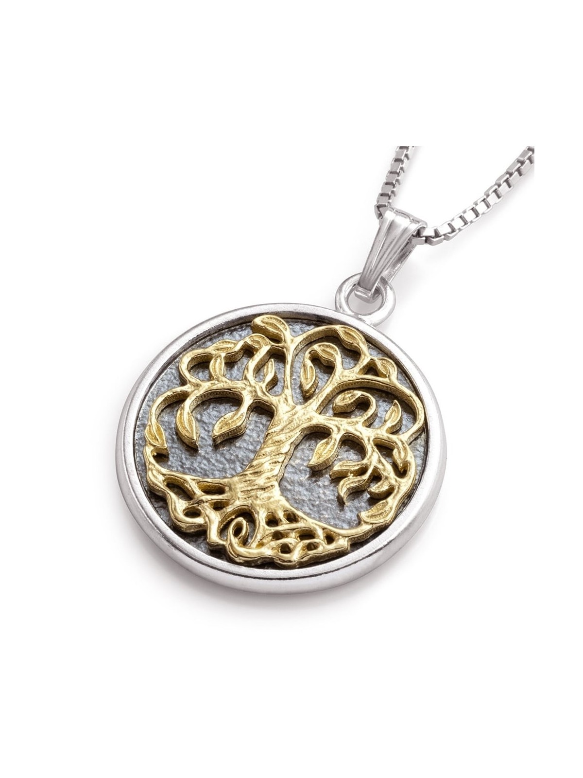 Collier arbre de vie fabriqué à la main en argent sterling et or 14 carats