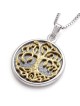 Collier arbre de vie fabriqué à la main en argent sterling et or 14 carats