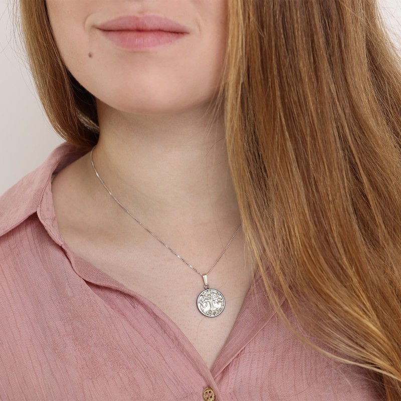 Collier arbre de vie fabriqué à la main en argent sterling et or 14 carats