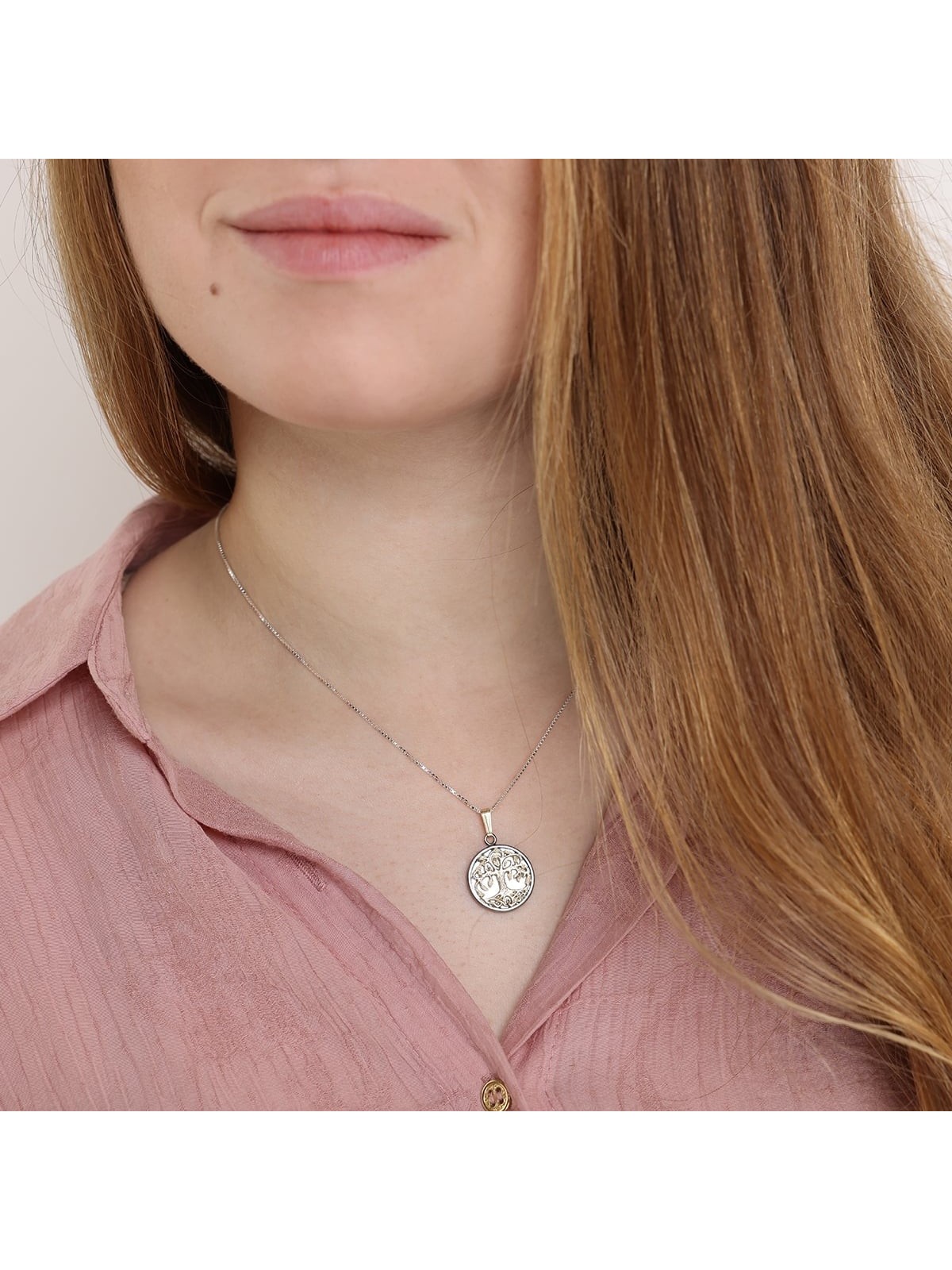Collier arbre de vie fabriqué à la main en argent sterling et or 14 carats