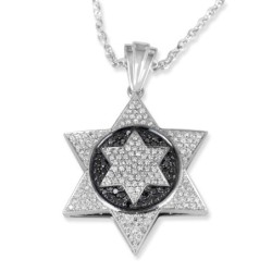 14K White Gold Star of David Pendant Accented With 191 White & Black D