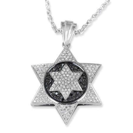 Pendentif étoile de David en or blanc 14 carats rehaussé de 191 D blanc et noir