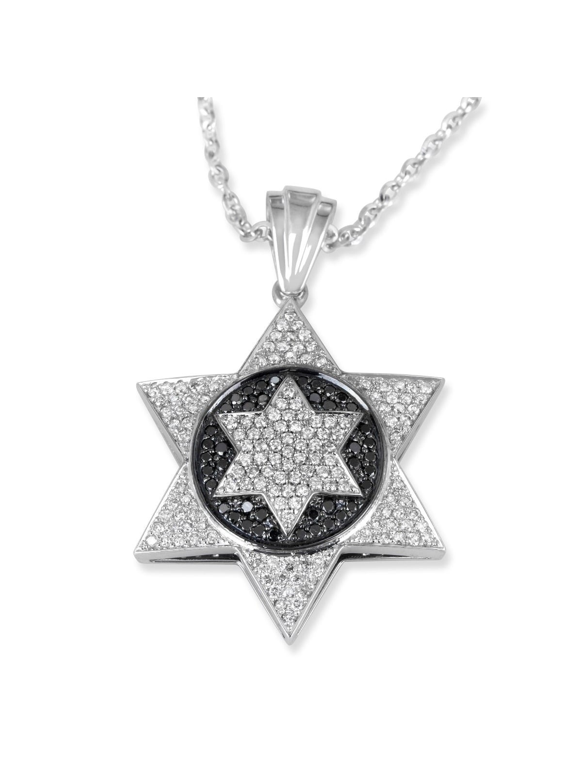 14K White Gold Star of David Pendant Accented With 191 White & Black D