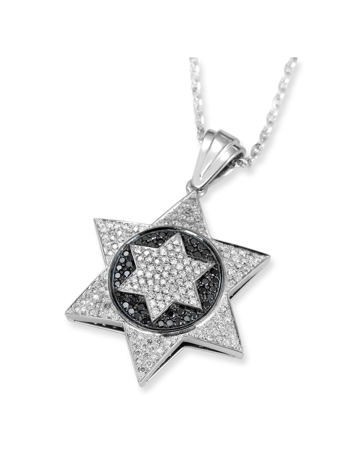 14K White Gold Star of David Pendant Accented With 191 White & Black D